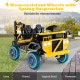 Yellow 24V ride-on excavator with 4 wear-resistant wheels, suitable for gravel, pavement, and lawn terrains.