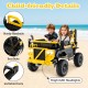 Yellow 24V ride-on excavator with child-friendly details, sturdy handrails, and bright LED headlights for safe outdoor.