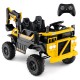 Yellow 24V ride-on excavator with remote control, 2-seater, digging arm, and 4WD for outdoor fun and imaginative play.
