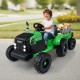 Side view of the green 24V Ride On Tractor for kids, showcasing the realistic chimney and soft start feature for safe.