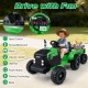 24V Ride On Tractor for Kids in green with detachable trailer, remote control, and realistic engine sounds for outdoor.