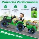 Green 24V ride-on tractor for kids with detachable trailer, remote control, and dual motors for outdoor adventures.