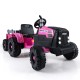 Pink 24V ride-on tractor for kids with detachable trailer, remote control, and six anti-slip wheels for outdoor fun.