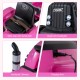 Wide seat with safety belt and bright LED headlights on the pink 24V ride-on tractor for kids, perfect for outdoor fun.