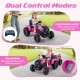 24V pink ride-on tractor for kids with detachable trailer, remote control, and manual mode for realistic driving fun.