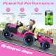Pink 24V ride-on tractor for kids with detachable trailer, remote control, and 15-degree slope for outdoor adventures.