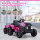 Pink 24V ride-on tractor for kids with detachable trailer, remote control, and 6 anti-slip wheels for various terrains.