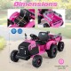 Pink 24V ride-on tractor for kids with detachable trailer, remote control, and dimensions for outdoor fun.