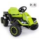Green 24V ride-on tractor with detachable trailer, remote control, and LED headlights for kids' outdoor fun.