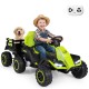 Kids ride-on tractor in green with detachable trailer, remote control, and music features for outdoor fun.