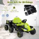 Green 24V ride-on tractor with detachable trailer, 66 lbs capacity, and music features for kids aged 3 and up.