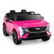 Pink 24V licensed Cadillac ride-on truck for 2 kids, featuring remote control, safety belts, and built-in entertainment.