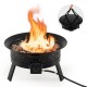 Portable 24.5-inch propane fire pit with flames, lava rocks, and folding legs for easy outdoor use and transport.