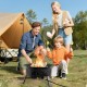 Portable 24.5-inch propane fire pit with folding legs, perfect for outdoor gatherings and easy transport.