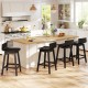Set of 4 black 24.5-inch swivel wooden bar stools with rubber wood legs, perfect for kitchen islands or dining areas.