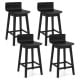 Set of 4 black 24.5-inch swivel wooden bar stools with rubber wood legs and low backs, perfect for dining and.