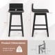 24.5-inch black swivel wooden bar stool with rubber wood legs, featuring a low back and adjustable footpads for.