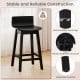 24.5-inch black swivel wooden bar stool with rubber wood legs, low back, and adjustable footpads for stable seating.