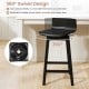 24.5-inch black swivel wooden bar stool with rubber wood legs, featuring a 360° swivel design for versatile seating.