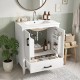 Modern 24.5" white bathroom vanity with sink, featuring 2 doors, a drawer, and ample storage for toiletries and towels.