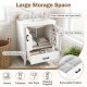 Modern 24.5" bathroom vanity in white features a ceramic sink, two doors, and a partitioned drawer for organized storage.