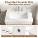 Modern bathroom vanity with integrated ceramic sink, 3 pre-drilled faucet holes, and rounded corners for safety.