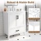 Modern 24.5" white bathroom vanity with sink, featuring solid rubber wood legs, two doors, and a bottom drawer for storage.