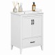 Modern 24.5" white bathroom vanity with sink showcases a smooth ceramic basin, anti-slip foot pads, and a stylish design.