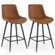 Set of 2 brown 24-inch bar stools with backs and footrests, featuring faux leather upholstery and sturdy metal legs.
