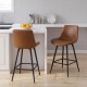 Brown 24-inch bar stools set of 2 with backs and footrests, featuring faux leather upholstery and sturdy metal legs.