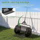 24-inch compost spreader with wide loading door and adjustable T-shaped handle, ideal for efficient lawn and garden use.