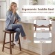 24-inch brown solid wood saddle bar stool set with ergonomic seat and footrests, ideal for kitchen island seating.
