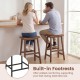 Backless 24-inch solid wood saddle bar stools with built-in footrests, perfect for kitchen island seating.