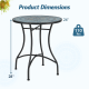 24-inch patio bistro table with ceramic tile tabletop in blue, featuring a heavy-duty metal frame and X-shaped design.