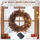 24-inch pre-lit Christmas wreath with 35 warm white LED lights and 105 branch tips, perfect for festive wall or door.