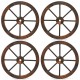 Set of 4 decorative wooden wagon wheels, 24" diameter, carbonized solid fir wood, perfect for rustic home decor.