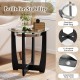 24-inch round side table with tempered glass top and solid rubber wood base, featuring adjustable foot pads for.