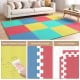 Colorful interlocking EVA foam floor tiles with a non-slip surface, ideal for home gyms and living spaces.