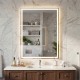 LED bathroom mirror with frontlit and backlit features, 24 x 32 inches, showcasing adjustable brightness and anti-fog.
