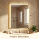 24 x 32 inch LED bathroom mirror with frontlit and backlit features, showcasing dimensions for versatile wall mounting.