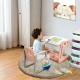 Kids easel table and chair set in pink, featuring adjustable height and angle, perfect for drawing and studying.