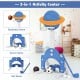 3-in-1 kids basketball hoop set in blue with adjustable height, featuring basketball, soccer, and golf games for active.