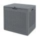 Gray 25-gallon outdoor storage box featuring rattan patterns, ideal for organizing patio essentials.