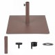 Brown 25-inch square patio umbrella base with two adapters and anti-slip footpads for secure outdoor use.