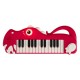 Dinosaur-shaped 25-key kids piano in red with lights and music, perfect for developing creativity and fine motor skills.