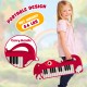 Dinosaur-shaped 25-key kids piano keyboard in red with carry handle, designed for easy transport and musical fun.