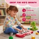 25-key kids piano keyboard in dinosaur shape, red color, promoting music interest and fine motor skills for children.