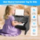 Kids piano keyboard with 25 keys in black, featuring adjustable speed and teaching mode, perfect for musical learning.