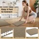 Beige interlocking foam floor tiles with edge borders, 0.4" thickness, ideal for living rooms and kids' rooms.