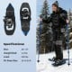 25” snowshoes with trekking poles in blue, featuring adjustable bindings and lightweight aluminum frame for winter.
